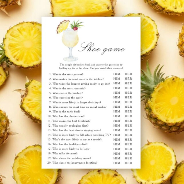 Pina Colada Cocktail Bridal shower Shoe game (Criador carregado)