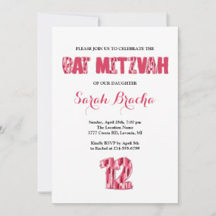Pincel Rosa Traço Bat Mitzva Cartão Plano de Convi