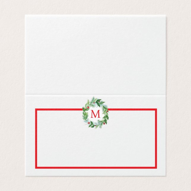 Pine Berries Wreath Monograma PLACECARD DE Natal (Exterior Desdobrado)