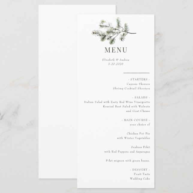 Pine Branch | Floresta de inverno | Menu Casamento (Frente/Verso)