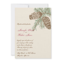 Pine Cone Nature no Convite para Casamento de Crem