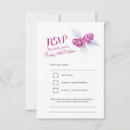 Pine cones marinho e RSVP de casamento de ameixas