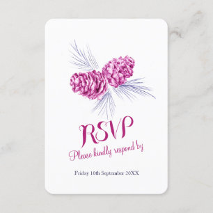 Pine cones plum e RSVP de casamento do marinho