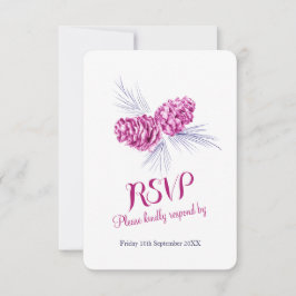 Pine cones plum e RSVP de casamento do marinho