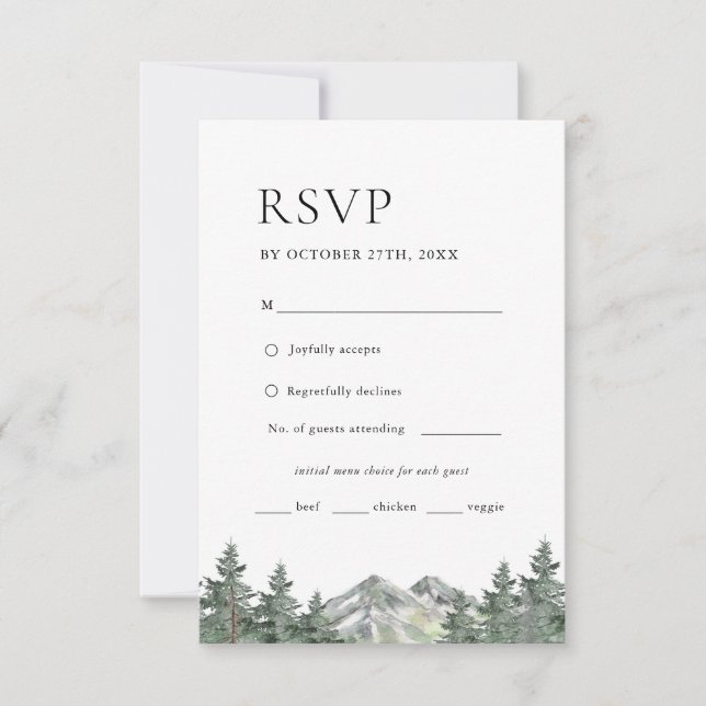 Pine Tree Mountain Weding Menu Choice RSVP (Frente)