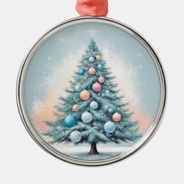 Pine Tree Snowflakes | Ornamentos de Coral Laranja (Frente)