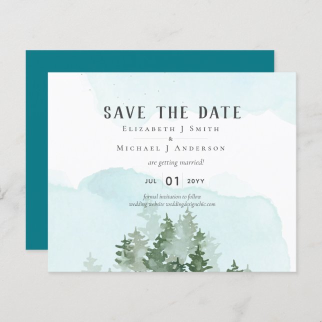 Pine Tres Teal e Sage Weding Date (Frente/Verso)