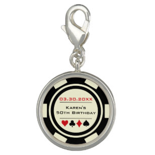 Pingente Casino Poker Chip no Aniversário Negro e Branco