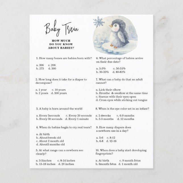 Pinguim - Baby Trivia | Jogo Chá de fraldas (Frente)