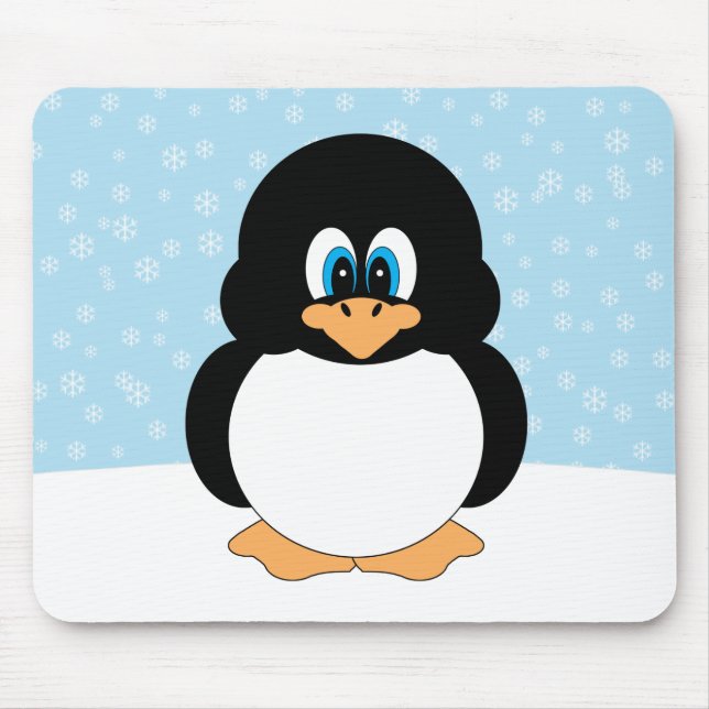 Pinguim carnudo com flocos de neve Mousepad (Frente)