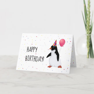 Pinguim com cartão de aniversário de balão