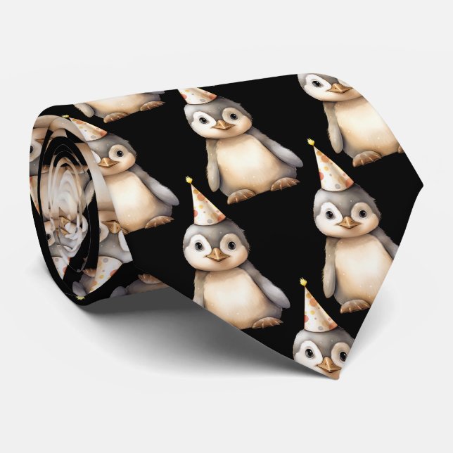 Pinguim com Gravata de Cacho de Aniversário (Rolled)