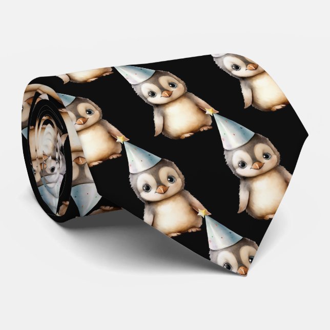 Pinguim com Gravata de Laço de Chapéu de Aniversár (Rolled)