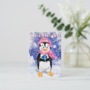 Pinguim Cute de Cartão de Natal com Presente