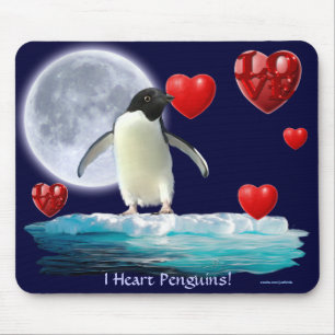 Pinguim de Adelie, lua & corações Mousepad