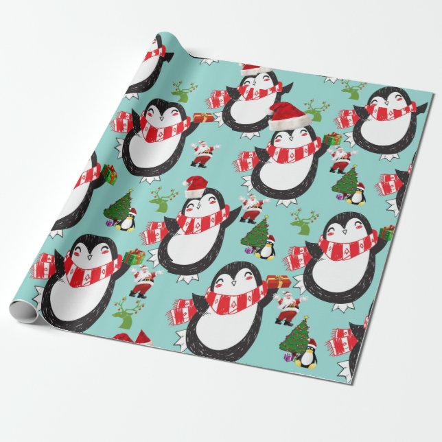 Pinguim de Papel de Presente de Natal (Desenrolado)