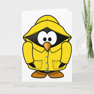 Pinguim em cartões de um Raincoat