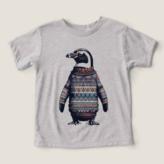 Pinguim Festivo com Suéter Colorido (Design frontal)