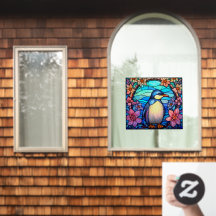Pinguim Floral Colorido Vidro Falso Manchado