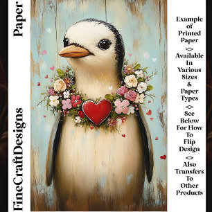 Pinguim, Floral Heart Garland CH7 Papel para Álbum