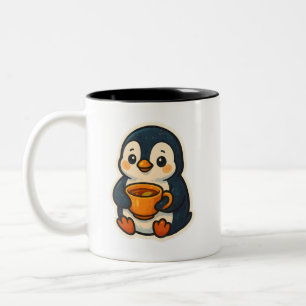 Pinguim fofo com uma xícara de chá