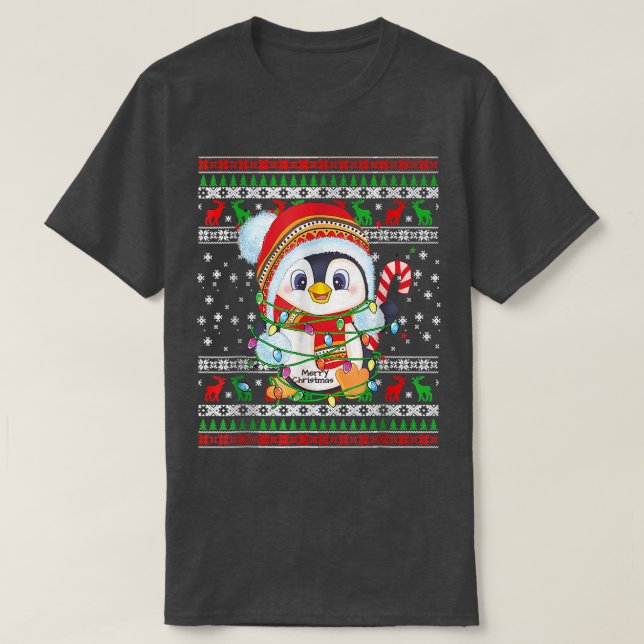Pinguim Gelado Luz Feia De Natal, Suéter Para Home (Frente do Design)