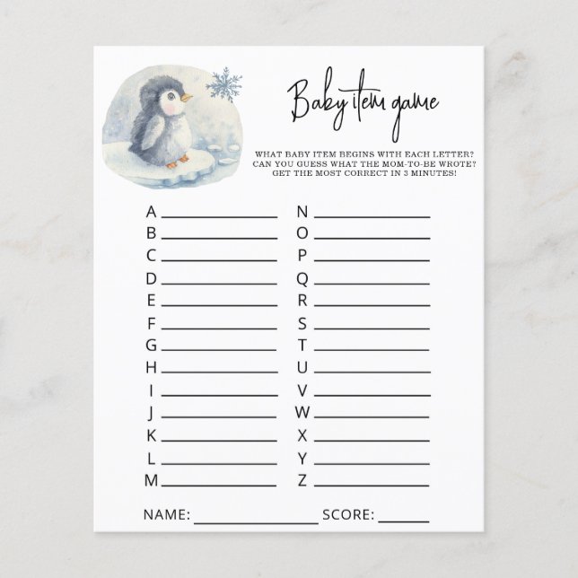 Pinguim - Jogo de Item Bebê. Jogo do chá de fralda (Frente)