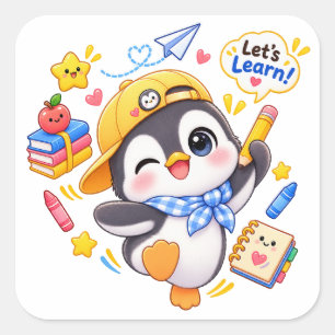 Pinguim Kawaii Vamos Aprender Adesivos Escolares