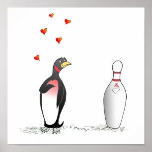 Pinguim no amor com impressão do Pin de boliche