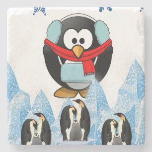 Pinguim Pedra Mármore Porta-copos Natal