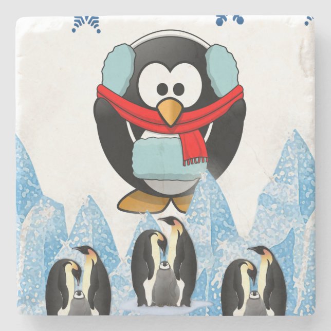 Pinguim Pedra Mármore Porta-copos Natal (Frente)
