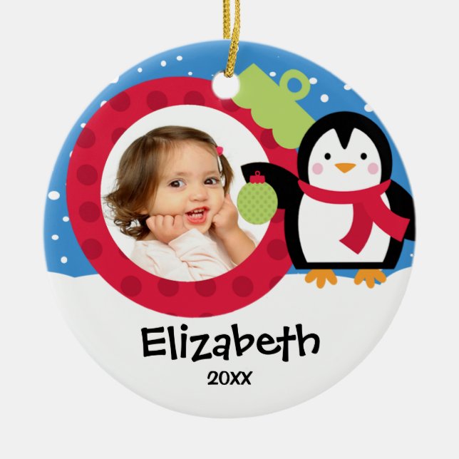 Pinguim personalizado menina dos enfeites de natal (Frente)
