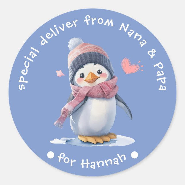 Pinguim Pinguim Azul Doce Etiqueta de Natal para C (Frente)