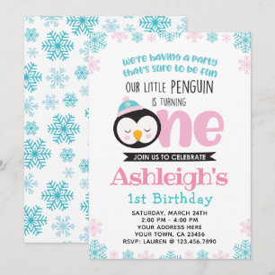 Pinguim Primeiro Convite de Aniversário