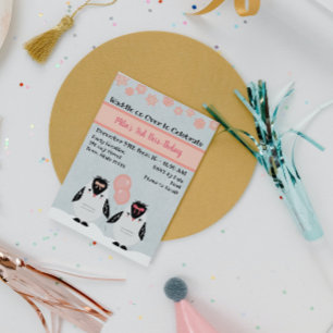 Pinguim Rosa Convite de Aniversário