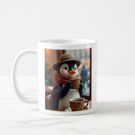 Pinguim tomando uma xícara de café