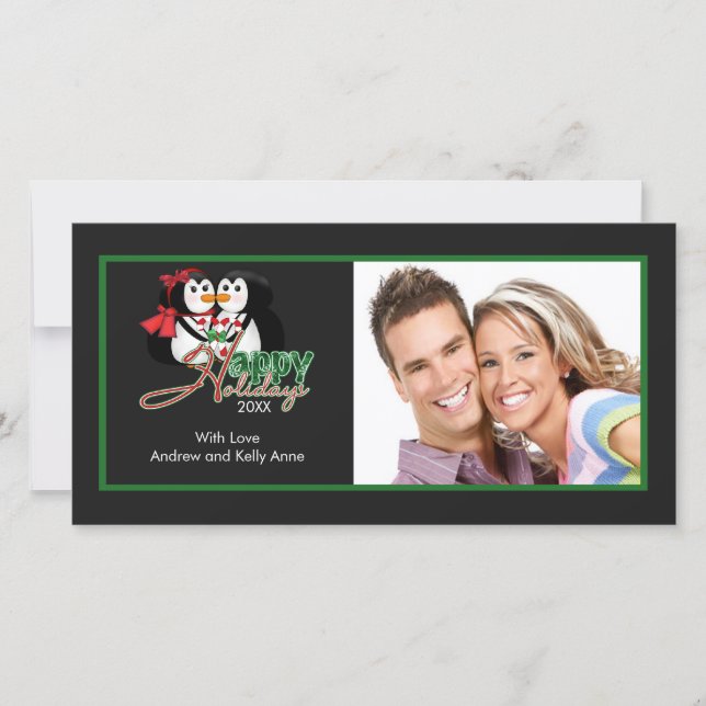 Pinguins Beijos Bestiços Feliz Cartão com fotos de (Frente)