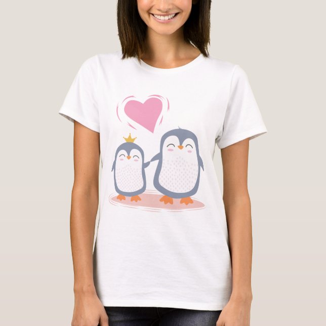 pinguins bonitos apaixonados por T-Shirt (Frente)