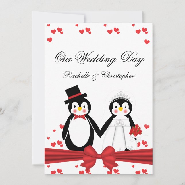Pinguins bonitos noiva & convites do casamento do (Frente)