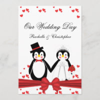 Pinguins bonitos noiva & convites do casamento do