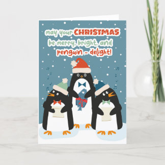 Pinguins cantando cartões de saudação de Natal
