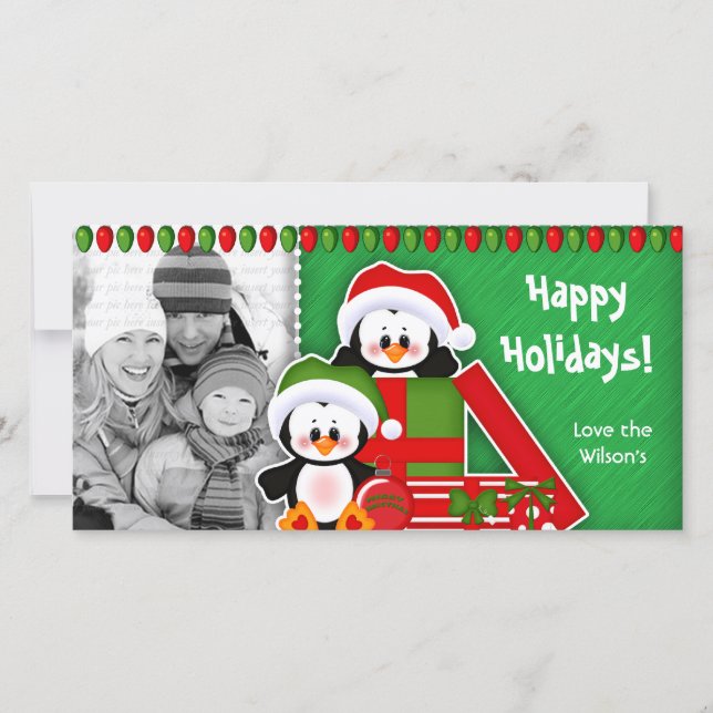 Pinguins com cota de cartões de foto de Natal (Frente)
