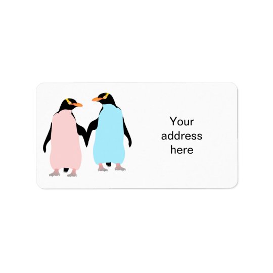 Pinguins cor-de-rosa e azuis que guardaram as mãos etiqueta de endereço