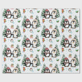 Pinguins de Natal Fofo & Papel de embrulho de Nata