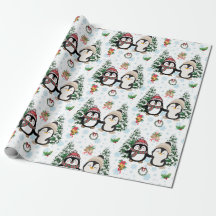Pinguins de Natal Fofo & Papel de embrulho de Nata