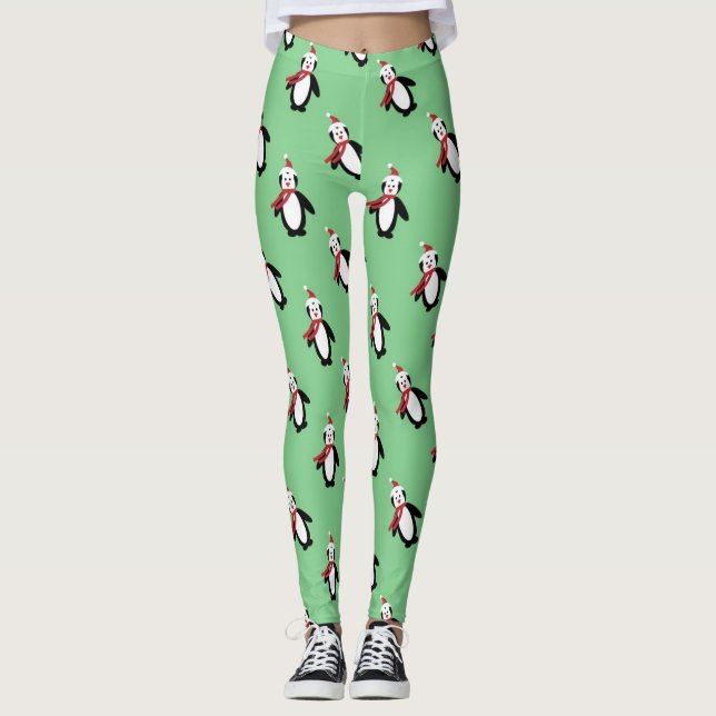 Pinguins de Natal Leggings femininas (Frente)