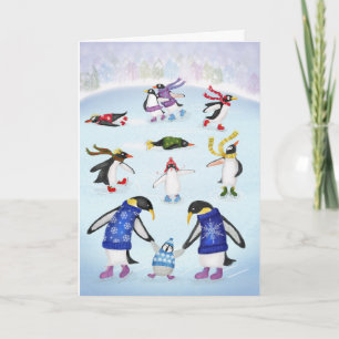 Pinguins de patinação no gelo Cartão de Natal