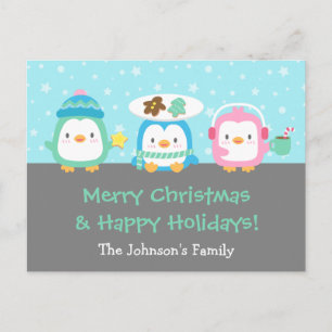 Pinguins Fofos Feliz Natal Cartões de Saudação