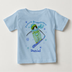 Pinguins no jogo, Snowboarder, t-shirt infantil