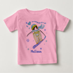 Pinguins no jogo, snowboarding, t-shirt infantil